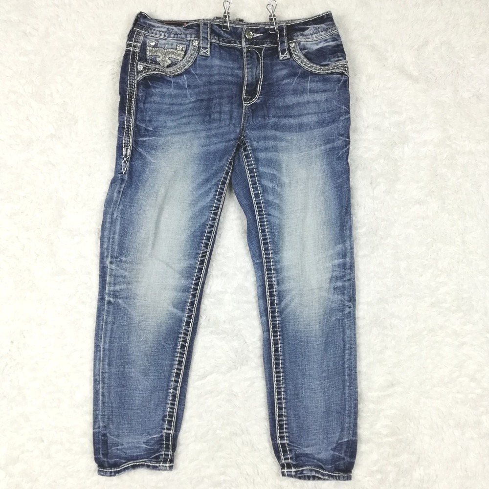 Rock Revival Womens Jeans Eilis Easy Ankle Skinny Blue Denim Flap Pocket Mid 27